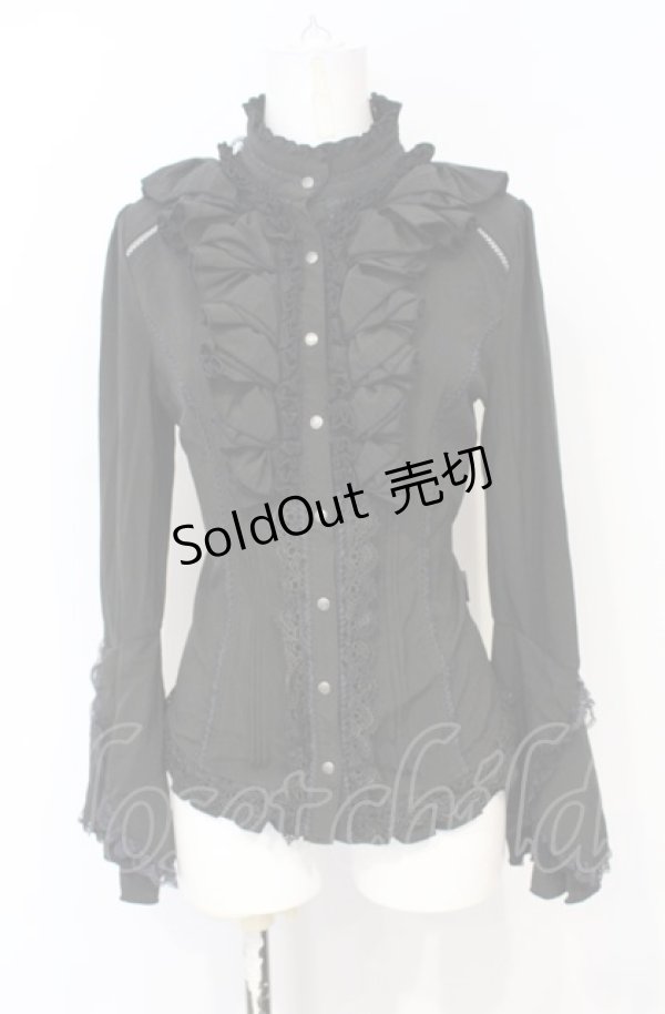 画像1: Ozz Croce / スタンドカラーフリル姫袖ブラウス  ブラック O-25-07-21-077-OO-BL-OW-OS (1)