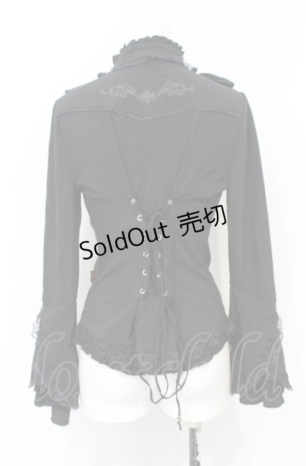 画像2: Ozz Croce / スタンドカラーフリル姫袖ブラウス  ブラック O-25-07-21-077-OO-BL-OW-OS (2)