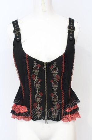 画像: Ozz Croce / 薔薇刺繍ビスチェベスト  ブラック×レッド O-25-07-21-078-OO-TO-OW-OS