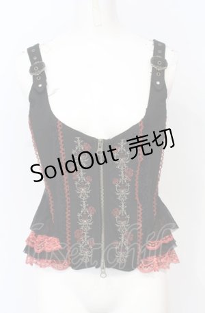 画像: Ozz Croce / 薔薇刺繍ビスチェベスト  ブラック×レッド O-25-07-21-078-OO-TO-OW-OS