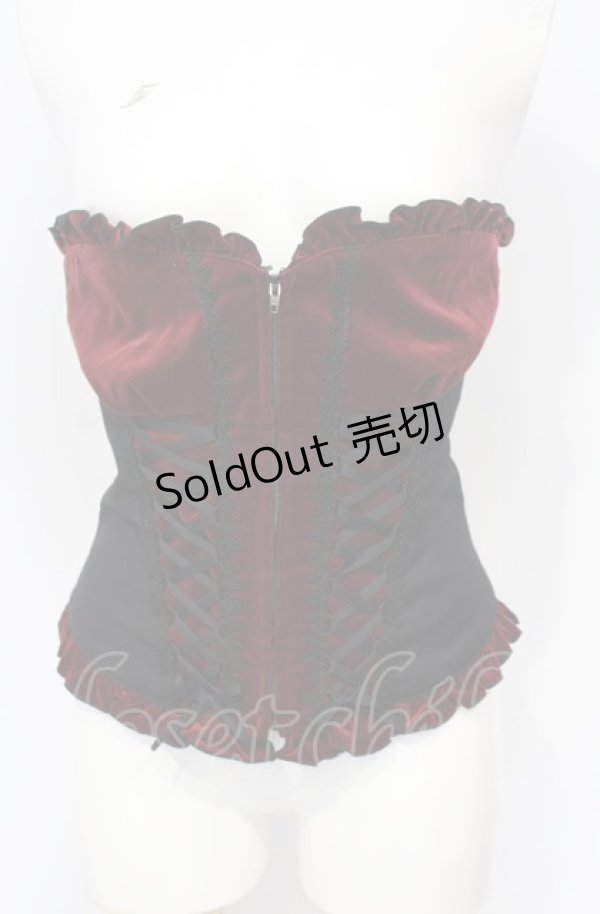 画像1: BPN / レースアップ別珍ビスチェ M ワイン×ブラック O-25-07-21-083-GO-TO-OW-ZT452 (1)