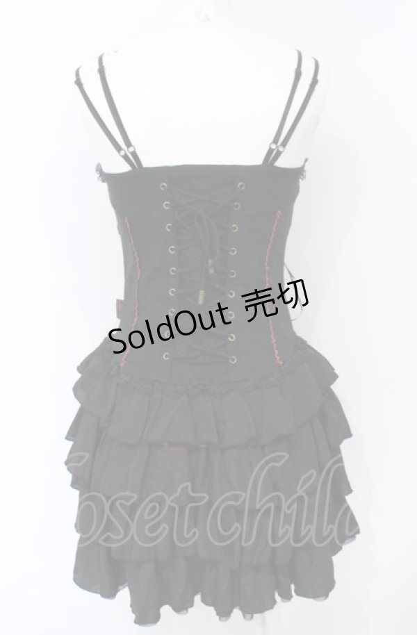 画像3: Ozz Croce / 薔薇刺繍サイド編み上げビスチェワンピース  ブラック×レッド O-25-07-21-087-OO-OP-OW-OS (3)