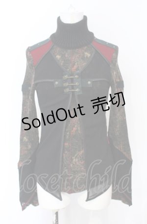 画像: Ozz On / 柄ニット切り替えレイヤードトップス  ブラック×レッド O-25-07-21-090-OO-TO-OW-OS