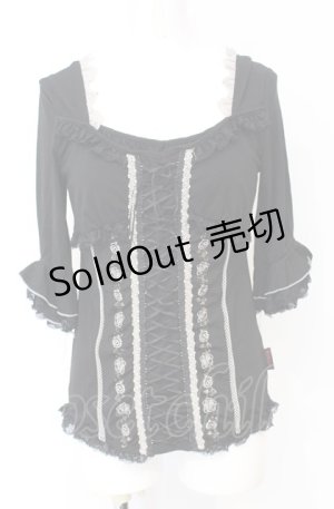 画像: Ozz Croce / 薔薇刺繍レースアッププルオーバー  ブラック O-25-07-21-092-OO-TO-OW-OS
