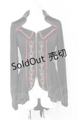 画像: Ozz Croce / 薔薇刺繍ZIPジャケット  ブラック×レッド O-25-07-21-095-OO-JA-OW-OS
