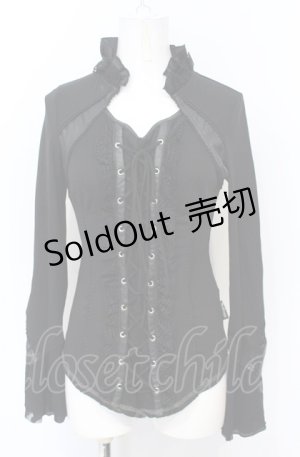 画像: Ozz Croce / 異素材切り替えレースアップトップス  ブラック O-25-07-21-099-OO-TO-OW-OS