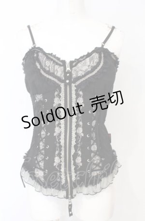 画像: Ozz Croce / 薔薇刺繍レース切り替えビスチェキャミ  ブラック O-25-07-21-101-OO-TO-OW-OS