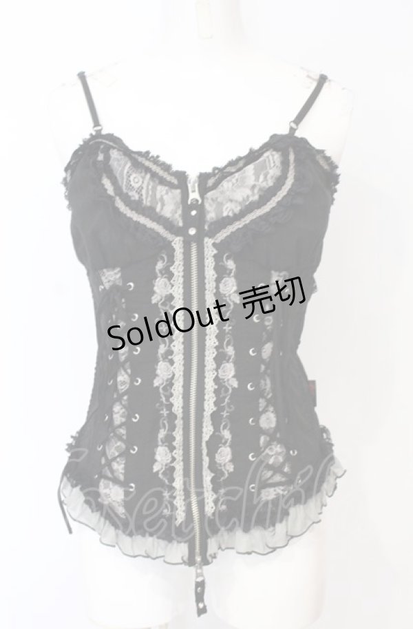 画像1: Ozz Croce / 薔薇刺繍レース切り替えビスチェキャミ  ブラック O-25-07-21-101-OO-TO-OW-OS (1)