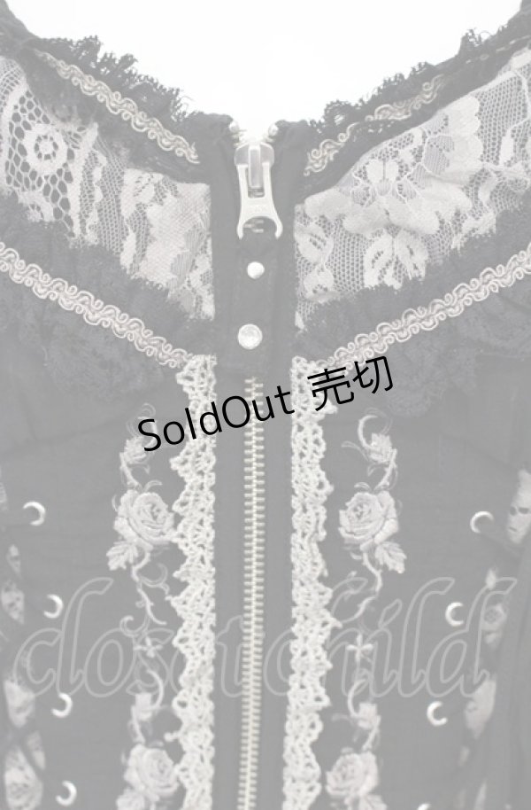 画像2: Ozz Croce / 薔薇刺繍レース切り替えビスチェキャミ  ブラック O-25-07-21-101-OO-TO-OW-OS (2)