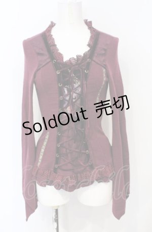 画像: Ozz On / 柄ベロア切り替えレースアップニットトップス  ワイン O-25-07-21-102-OO-TO-OW-OS
