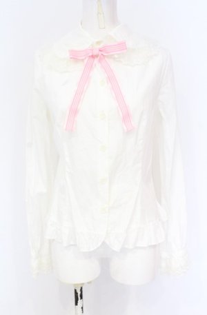 画像: Angelic Pretty / Stripe Ribbonブラウス  シロ×ピンク O-25-07-21-121-AP-BL-IG-OS