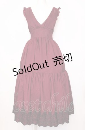 画像: axes femme POETIQUE / トランプ刺繍ピナフォアワンピース  ワイン O-25-07-23-047-AX-OP-IG-OS