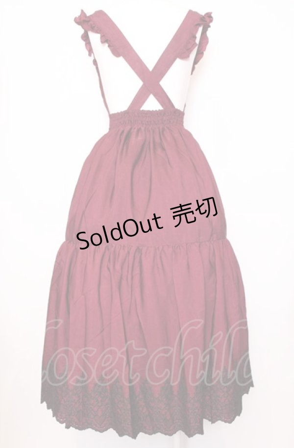 画像4: axes femme POETIQUE / トランプ刺繍ピナフォアワンピース  ワイン O-25-07-23-047-AX-OP-IG-OS (4)