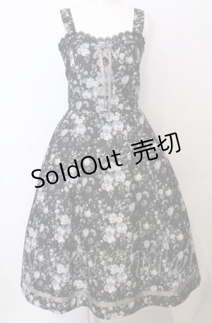 画像: axes femme / ロマンティックローズ柄ジャンパースカート  クロ O-25-07-23-048-AX-OP-IG-OS