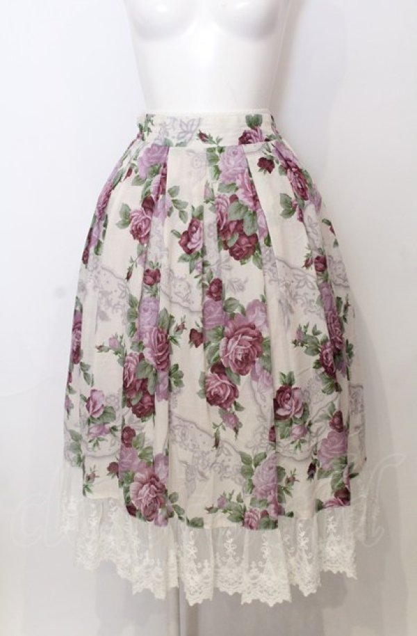 画像1: axes femme / ラフィネローズ柄タックスカート  オフ×ラベンダー O-25-07-23-064-AX-SK-IG-ZT423 (1)