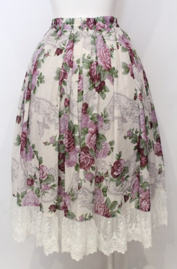 画像3: axes femme / ラフィネローズ柄タックスカート  オフ×ラベンダー O-25-07-23-064-AX-SK-IG-ZT423 (3)