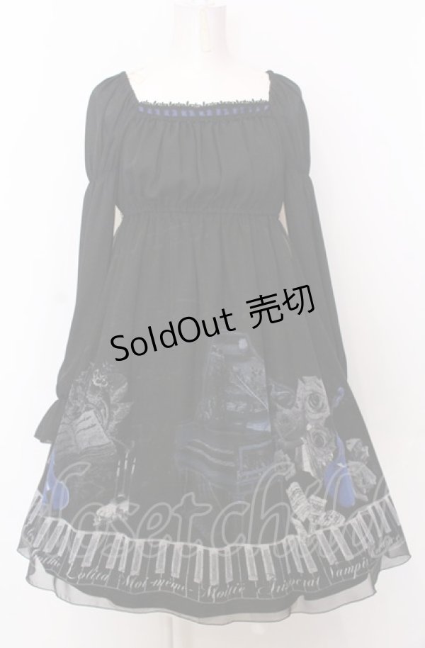 画像1: Moi-meme-Moitie / チェンバロ三重奏プリントシフォンワンピース 2 ブラック×ブルー O-25-07-23-024-MO-OP-IG-OS (1)