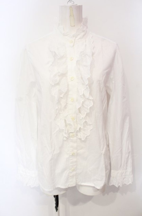 画像1: Jane Marple / コットンレーススタンドネックブラウス m シロ O-25-07-24-049-JM-BL-IG-OS (1)
