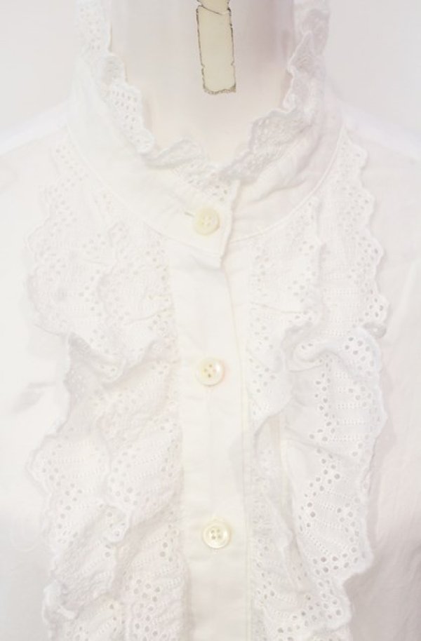 画像2: Jane Marple / コットンレーススタンドネックブラウス m シロ O-25-07-24-049-JM-BL-IG-OS (2)