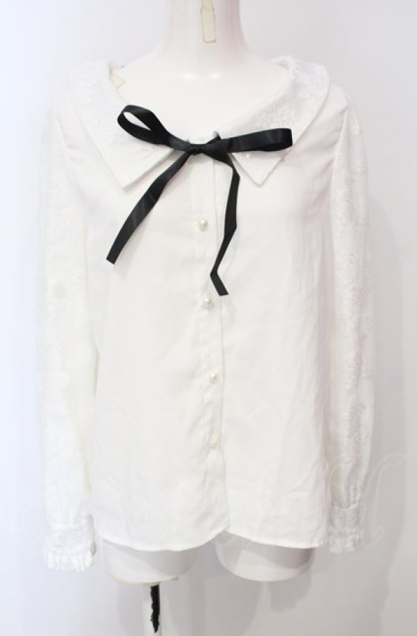 画像1: DearMyLove / 選べる衿レース重ね上品ブラウス L 角リボンホワイト O-25-07-24-053-EL-BL-IG-OS (1)