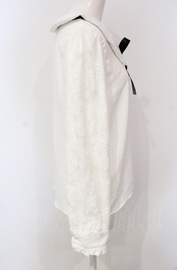 画像2: DearMyLove / 選べる衿レース重ね上品ブラウス L 角リボンホワイト O-25-07-24-053-EL-BL-IG-OS (2)