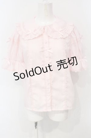 画像: Chalmiere / トーションレース丸襟半袖ブラウス M ピンク O-25-07-24-058-LO-BL-OW-OS
