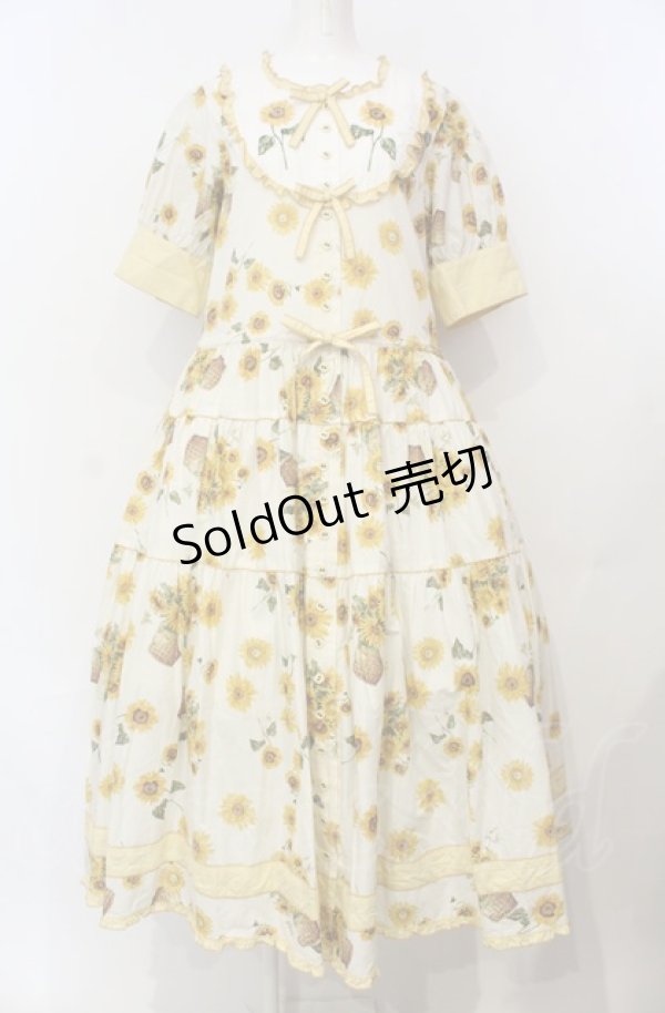画像1: PINK HOUSE / ひまわりプリントワンピース M（93cm丈） アイボリー×イエロー O-25-07-24-017-LO-OP-IG-OS (1)