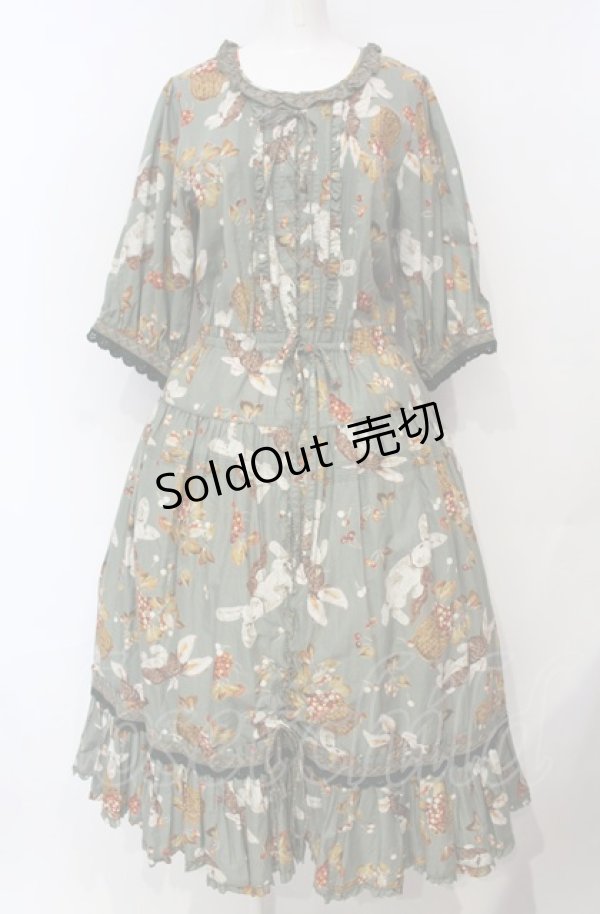 画像1: PINK HOUSE / オータムチェリーとうさぎプリントワンピース  グリーン O-25-07-24-024-LO-OP-IG-OS (1)