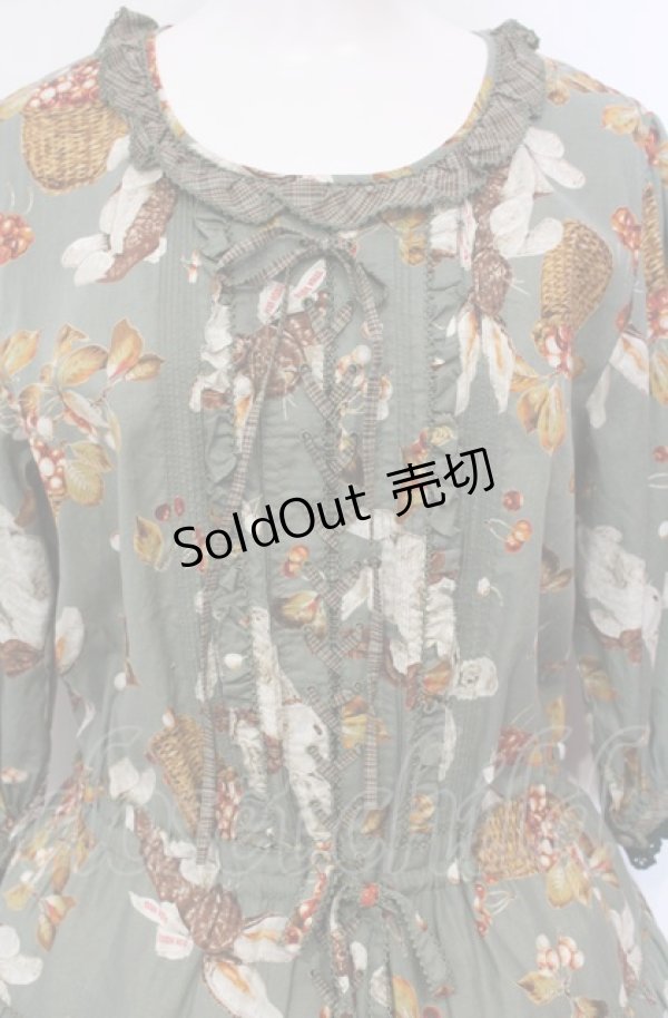 画像2: PINK HOUSE / オータムチェリーとうさぎプリントワンピース  グリーン O-25-07-24-024-LO-OP-IG-OS (2)