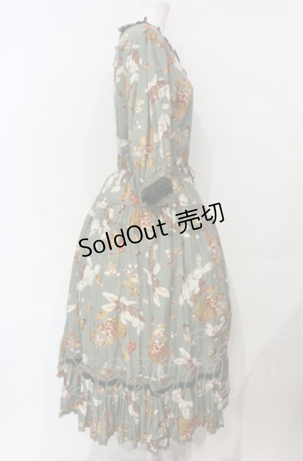 画像3: PINK HOUSE / オータムチェリーとうさぎプリントワンピース  グリーン O-25-07-24-024-LO-OP-IG-OS (3)