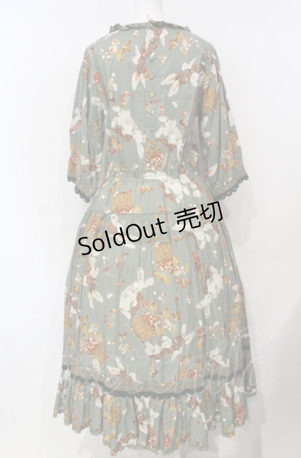 画像4: PINK HOUSE / オータムチェリーとうさぎプリントワンピース  グリーン O-25-07-24-024-LO-OP-IG-OS (4)