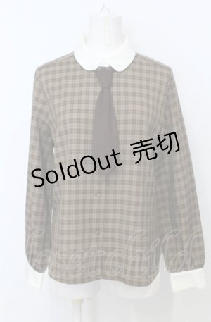 画像: Fi.n.t / プチネクタイ付きチェックシャツ  ブラウン O-25-07-25-034-CA-BL-IG-ZT133