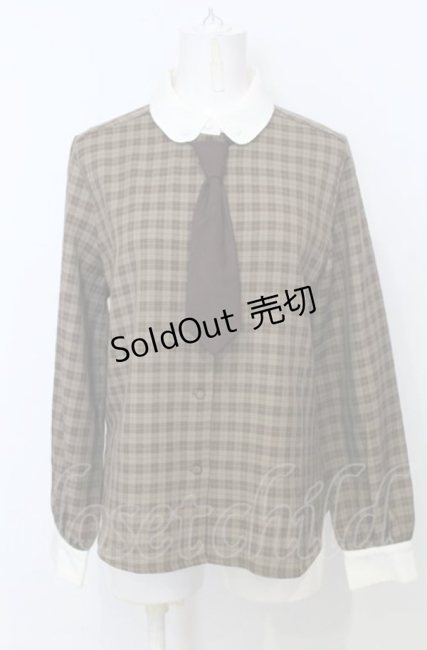 画像1: Fi.n.t / プチネクタイ付きチェックシャツ  ブラウン O-25-07-25-034-CA-BL-IG-ZT133 (1)