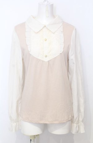 画像: axes femme / シフォンスリーブフリルレースプルオーバー M ピンク×キナリ O-25-07-25-008-AX-TO-OW-OS