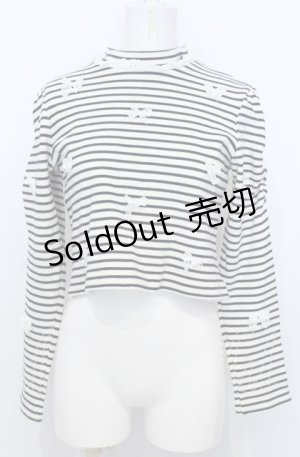 画像: Ank Rouge / ボーダーリボンショートカットソー  オフ×ネイビー O-25-07-25-019-CA-TO-IG-OS