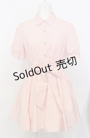 画像: Secret Honey / 碇ボタンストライプワンピース  アイボリー×アカ O-25-07-25-024-CA-OP-OW-OS