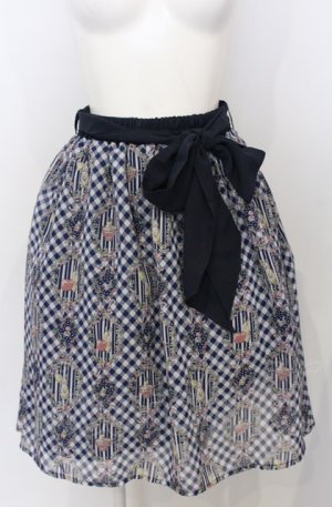 画像: axes femme POETIQUE / フラワーフレームギンガムスカート M ネイビー O-25-07-25-027-AX-SK-OW-OS