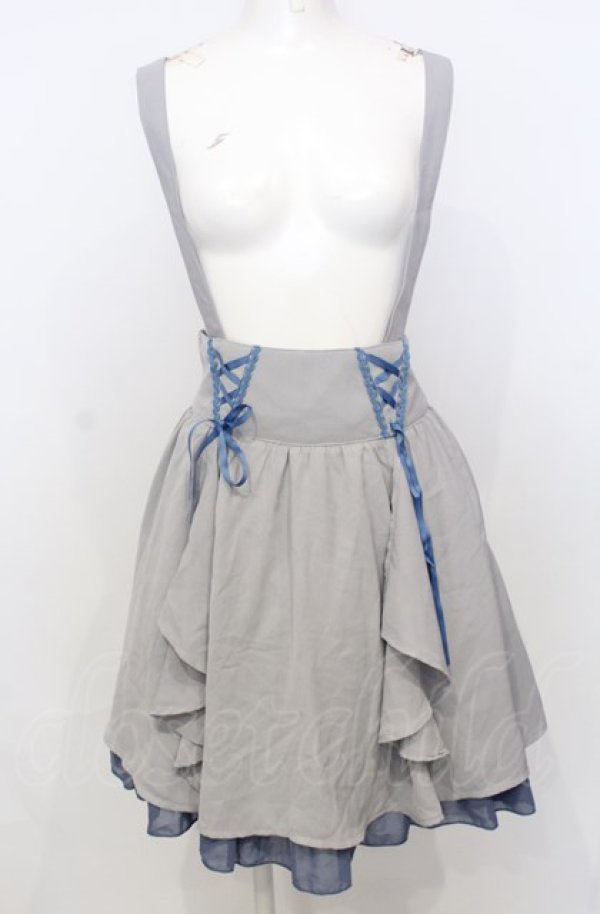 画像1: axes femme POETIQUE / サス付きサイド編み下げスカート M グレー×アオ O-25-07-25-028-AX-SK-OW-ZT509 (1)