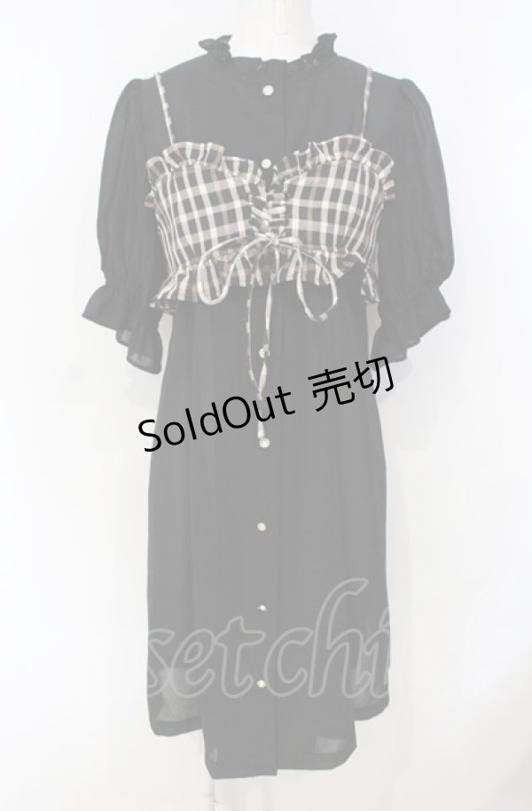 画像1: axes femme POETIQUE / ビスチェ付シャツチュニック  クロ×ブラウン O-25-07-26-029-AX-OP-IG-OS (1)