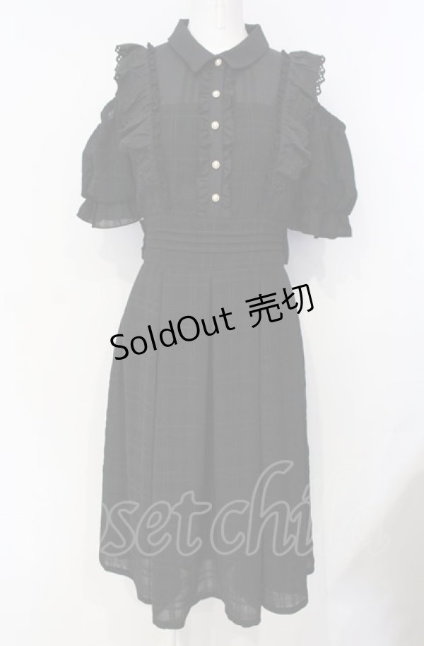 画像1: axes femme POETIQUE / オフショル×チェック切替ワンピース  クロ O-25-07-26-040-AX-OP-IG-OS (1)