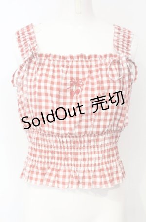画像: axes femme / チェリー刺繍チェックビスチェ  アカ O-25-07-26-041-AX-TO-IG-OS