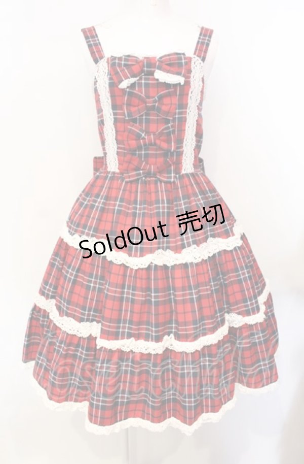 axes femme kawaii / タータンチェックジャンスカ M アカ O-25