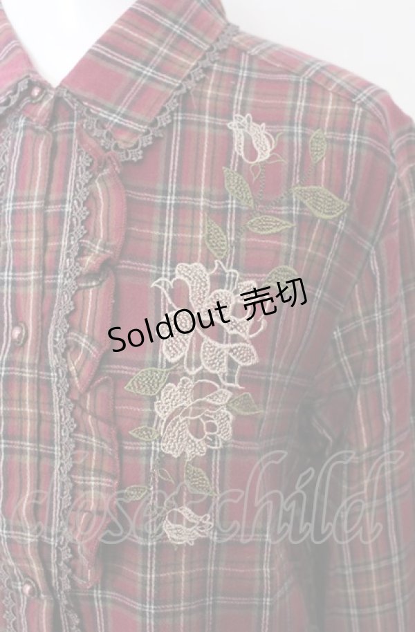 画像2: axes femme / 刺繍入りロングシャツワンピース  ワイン O-25-07-26-071-AX-OP-IG-OS (2)