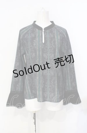 画像: axes femme / オーナメントストライプ柄ブラウス  グリーン O-25-07-26-072-AX-BL-IG-OS