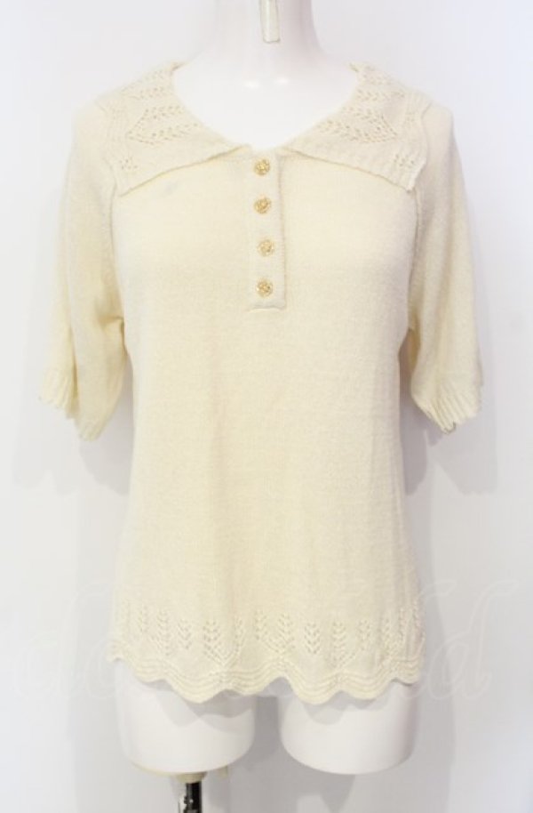 画像1: axes femme / 透かし編襟ニットポロシャツ  アイボリー O-25-07-26-076-AX-TO-IG-ZT167 (1)