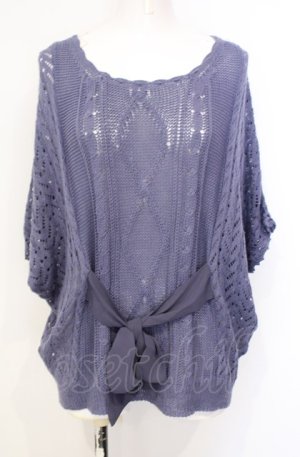 画像: axes femme / シフォン切り替え鍵編みトップス  ブルー O-25-07-26-083-AX-TO-IG-OS