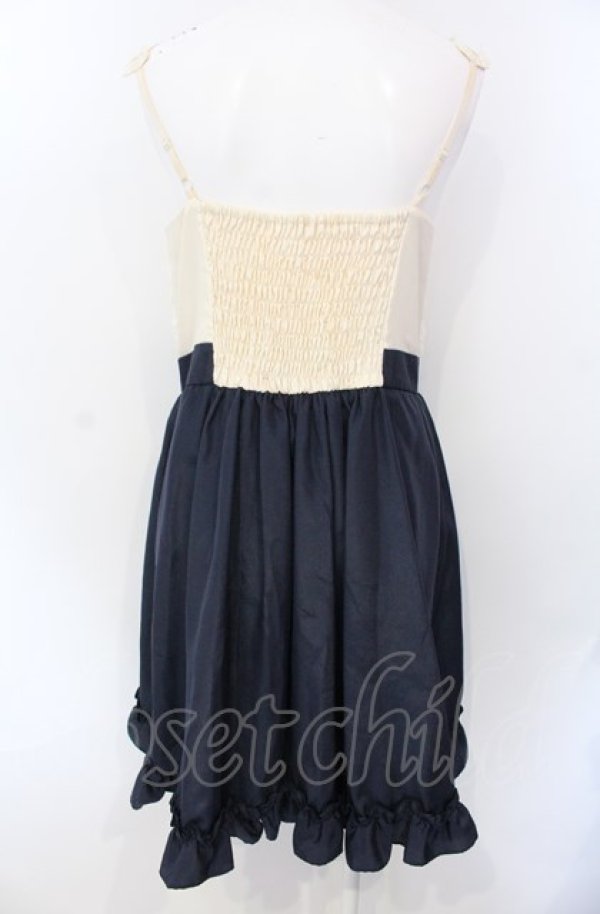 画像2: axes femme / バラ生地切替スリットドレス M ネイビー×アイボリー O-25-07-26-098-AX-OP-IG-ZT134 (2)