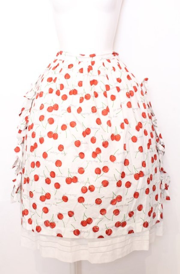 画像1: Jane Marple / Skipping cherries side ribbon skirt M シロ×アカ O-25-07-27-042-JM-SK-OW-OS (1)