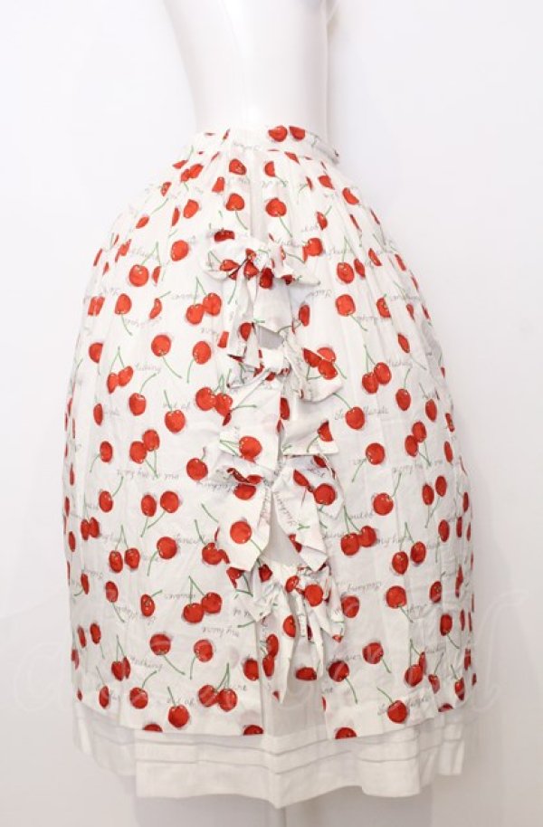 画像3: Jane Marple / Skipping cherries side ribbon skirt M シロ×アカ O-25-07-27-042-JM-SK-OW-OS (3)