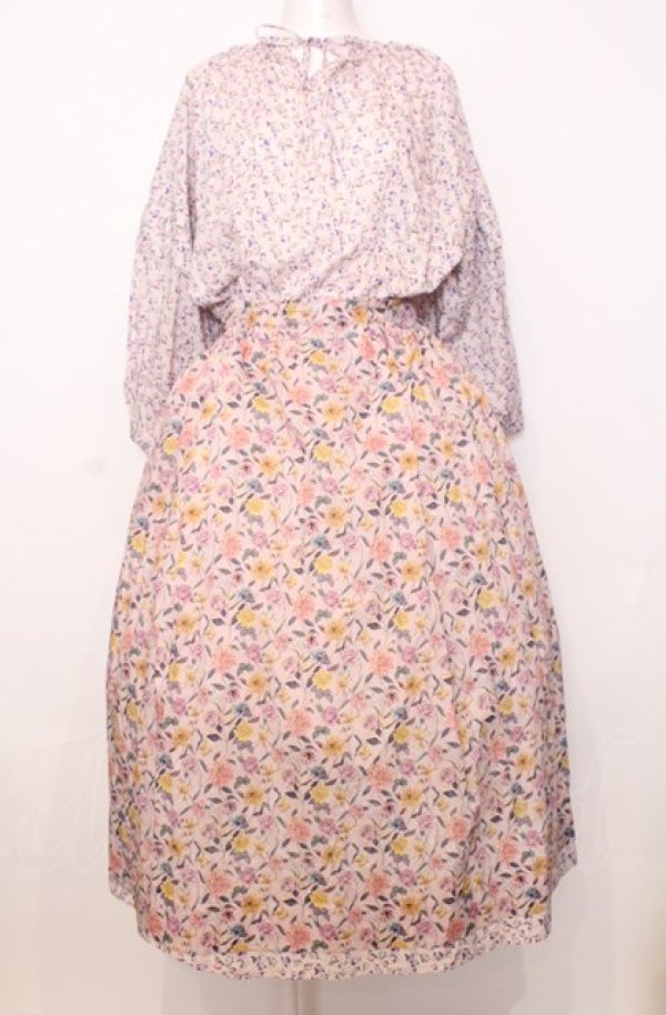 画像1: Jane Marple Dans Le Salon / Raining Rosebuds Gouacheレイヤードワンピース M ピンク O-25-07-27-051-JM-OP-OW-ZT464 (1)